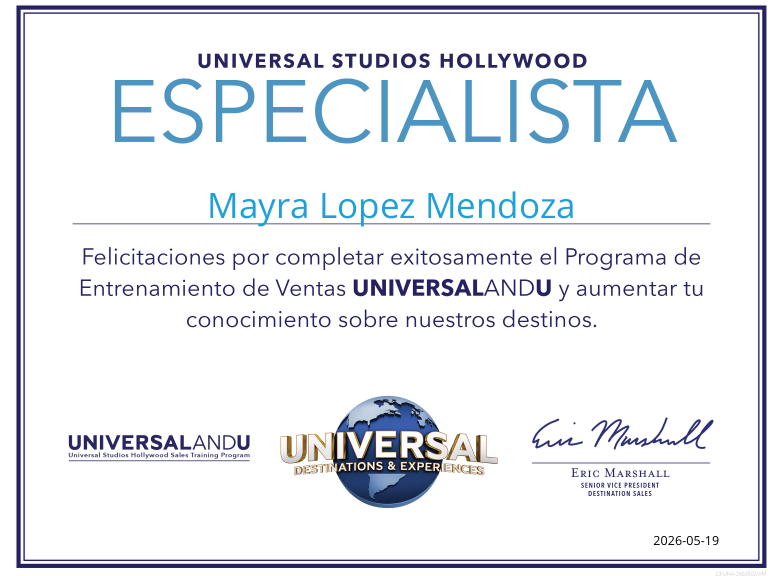 certificado de universal hollywood