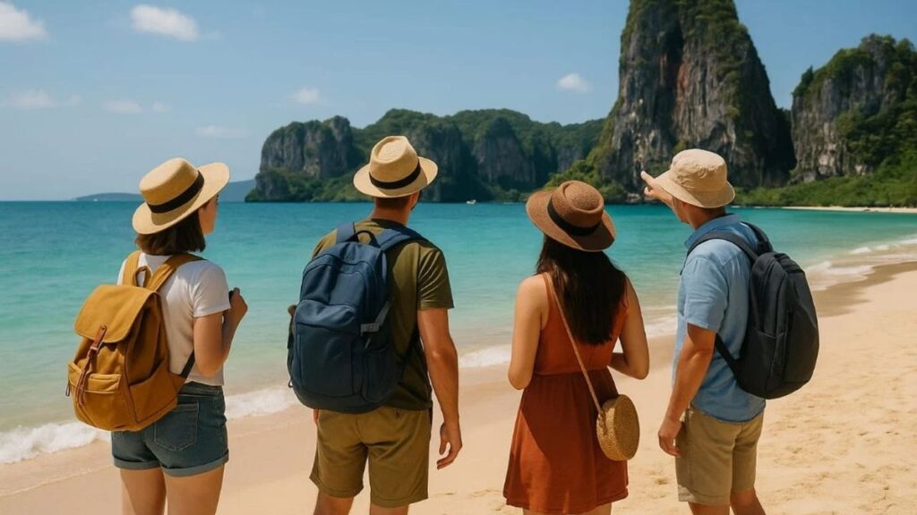 Imagen de un grupo de turistas mirando la playa